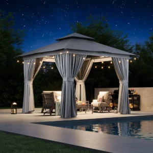 11X11 Gazebo, Outdoor Patio Gazebo With Mosquito Netting, Double Roof Metal Gazebo,